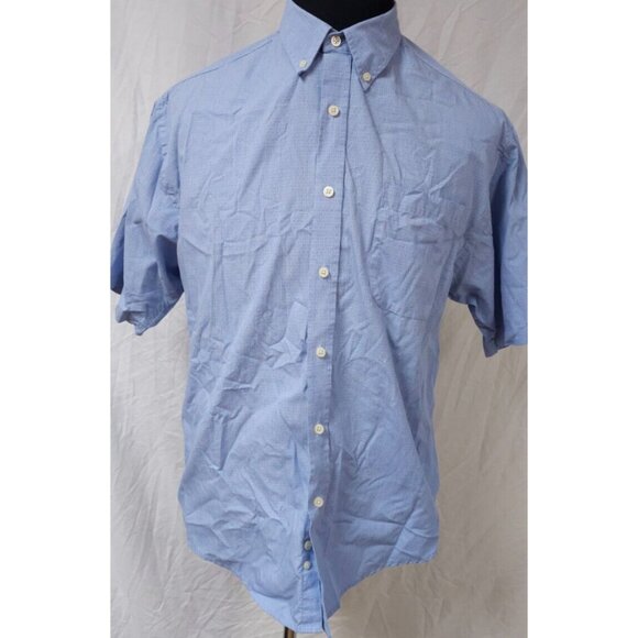 Puritan Wrinkle Resistant Men's Large Blue Check Geometric Short Sleeve Shirt - Picture 1 of 11